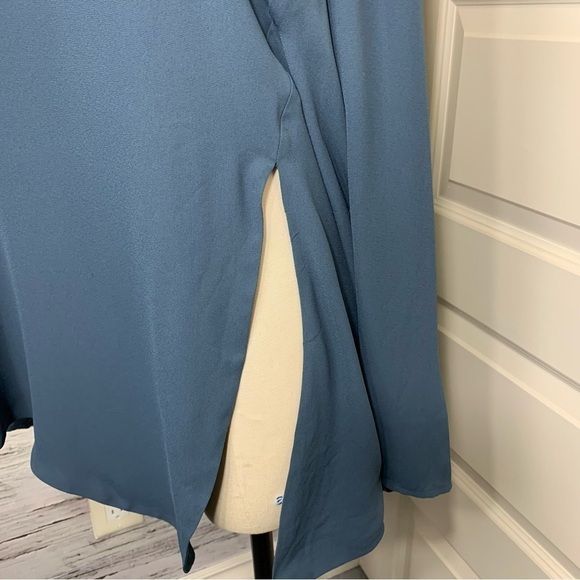 BABATON Aritzia Tadema Blouse Blue Tunic Pullover Long Sleeve Slits Tie Front - Picture 7 of 15